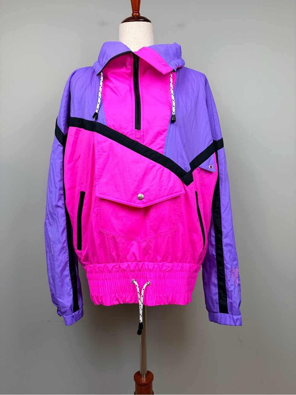 VTG Nils High Voltage Neon Ski Jacket Women’s 12 Pink Purple Half Zip Pullover